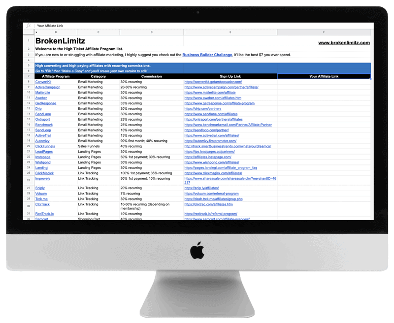 Affiliate Programs List - Broken Limitz